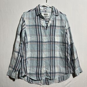 Grayson The Hero Shirt Women's US 2 Multicolor Linen Plaid Long Sleeve Button-Up